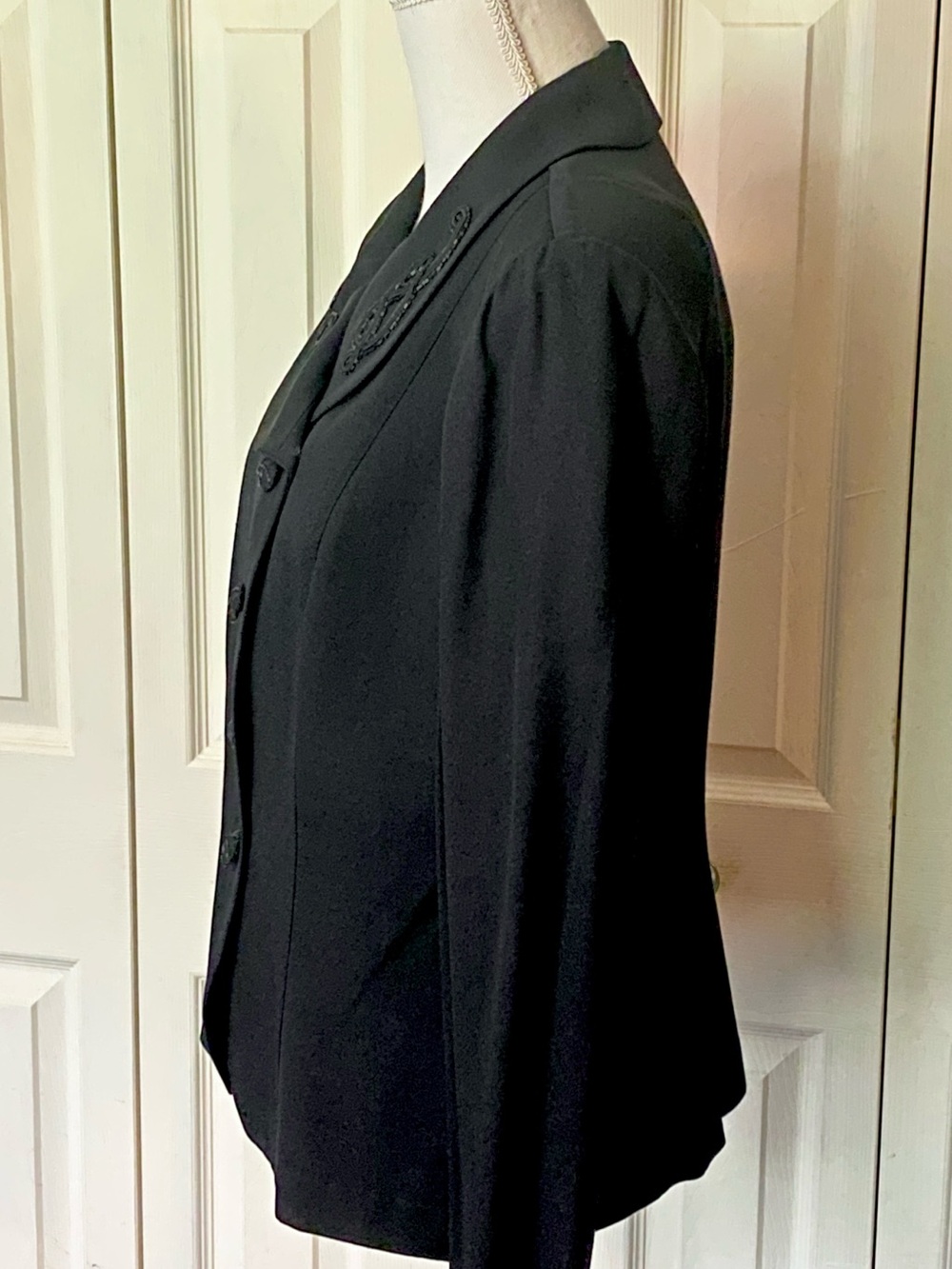 Retro Black Jacket, Embroidered/Beaded Collar & Buttons